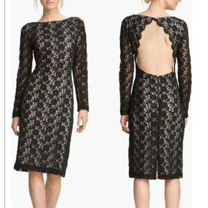 Alice + Olivia Black Dandi Floral Lace Open Back Dress , Size 8